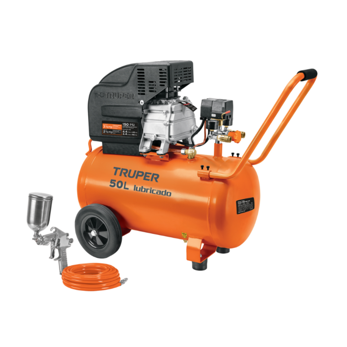 Compresora de aire 50Lt. 3-1/2 Hp, pistola de pintar 400ml y manguera 16095 Truper