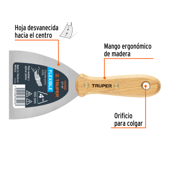 Espátula flexible de 4" 14450 Truper